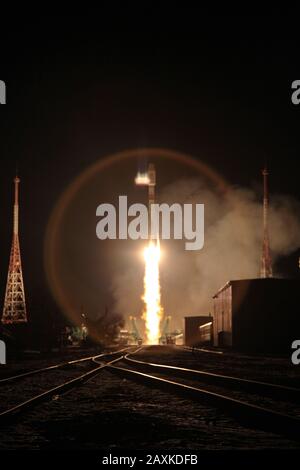 BAIKONUR COSMODROME - 7 Feb 2020 - The the Soyuz-2.1b launch vehicle together with the OneWeb communication satellites was successfully launched from