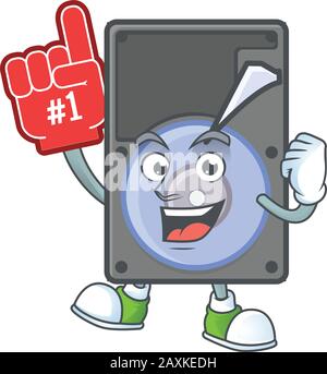 A cartoon design of hard disk holding a Foam finger Stock Vector