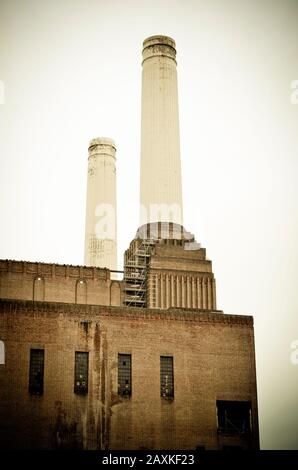 Exterior view of the landmark building on the south bank of the River Thames, Battersea Power Station. Stock Photo