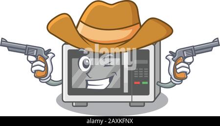 Microwave Cowboy cartoon in concept having guns Stock Vector
