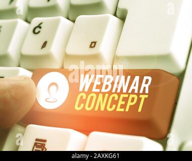 Conceptual hand writing showing Webinar Concept. Concept meaning workshop or seminar that is transmitted over the Web Stock Photo