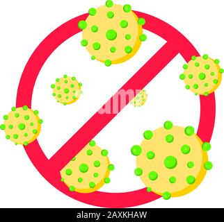 Stop viruses and bad bacterias or germs prohobition sign. Big viruses or gems in the red stop defence circle flat style design vector illustration iso Stock Vector