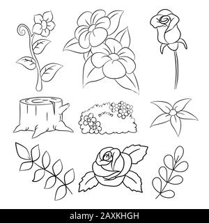 Doodle flowers pattern, hand drawing Flower, Branch, leaf - vector illustration Stock Vector