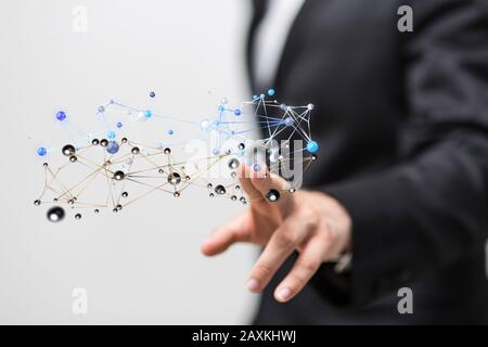 Businessman working with a virtual projection of computing cloud Stock Photo