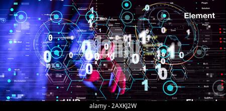 Businessman working with a virtual projection of computing cloud Stock Photo