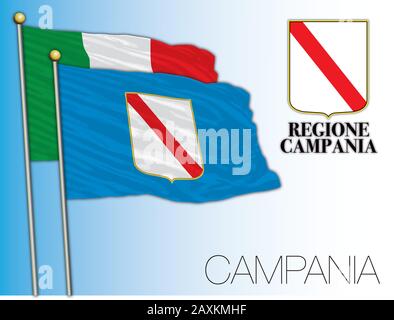 Campania official regional flag and coat of arms, Italy, vector illustration Stock Vector