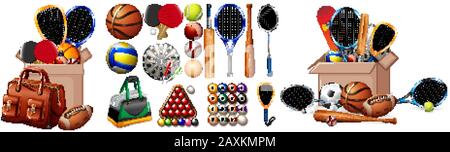 Set of sport equipments on white background illustration Stock Vector