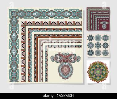 set of floral vintage frame design, all components are easy editable and circle pattern to decorative frame design, Stock Vector