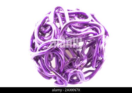 Closeup shot of a pink colored metal wire ball against a white background Stock Photo