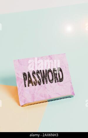 Handwriting text Password. Conceptual photo secret word phrase must used gain admission to place or network Paper placed tilted above buffer wire on s Stock Photo