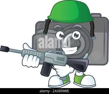 Digital camera mascot design in an Army uniform with machine gun Stock Vector