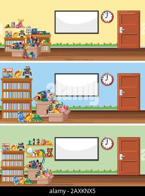 Background scene with whiteboard and toys illustration Stock Vector