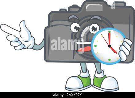 Digital camera cartoon character style with a clock Stock Vector