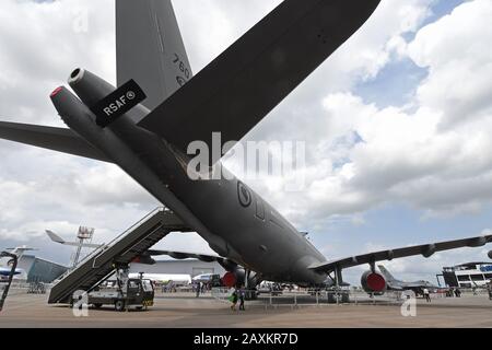 Singapore. 12th Feb, 2020. A Republic of Singapore Air Force (RSAF) A330 multi role tanker transport (MRTT) aircraft is on display at the Singapore Airshow held at Changi Exhibition Centre in Singapore, Feb. 12, 2020. Singapore Airshow 2020, Asia's largest aerospace and defense exhibition, kicked off here Tuesday at the Changi Exhibition Centre. Credit: Then Chih Wey/Xinhua/Alamy Live News Stock Photo