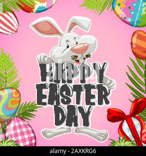 Poster design for easter with easter bunny and decorated eggs illustration Stock Vector