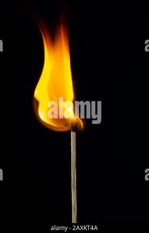 Flame on the matchstick over dark background Stock Photo
