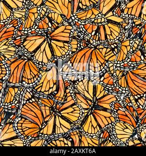 Beautiful watercolor butterflies background. Hand drawn butterfly shapes seamless pattern. Watercolor insects illustration for wallpaper, textile, fab Stock Photo