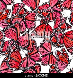 Beautiful watercolor butterflies background. Hand drawn butterfly shapes seamless pattern. Watercolor insects illustration for wallpaper, textile, fab Stock Photo