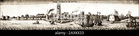 A 1640 view of Kingston upon Hull (Hull), England from the Humber river. The city began as the town of Wyke on Hull founded by the monks of  Meaux Abbey Stock Photo