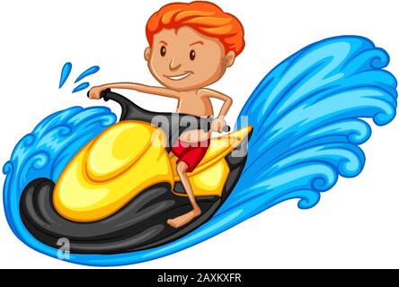Athlete doing jetski on white background illustration Stock Vector