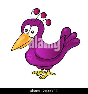 Cartoon funny cute bird on white background Stock Vector