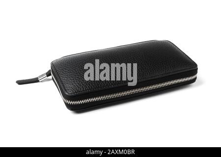 Male black leather purse isolated on white Stock Photo