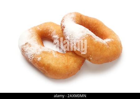 Donuts with powdered sugar isolated on white Stock Photo