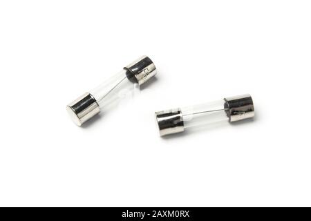 Electric fuses close-up isolated on white Stock Photo