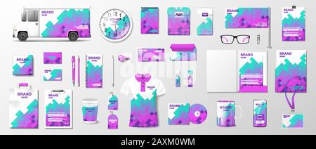 Corporate identity template with Liquid abstract color. Realistic Business Stationery Documentation mockup with abstract geometric design for your Stock Vector