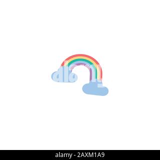 Weather forecast vector icon - rainbow with clouds. Flat cartoon weather illustration vector Stock Vector