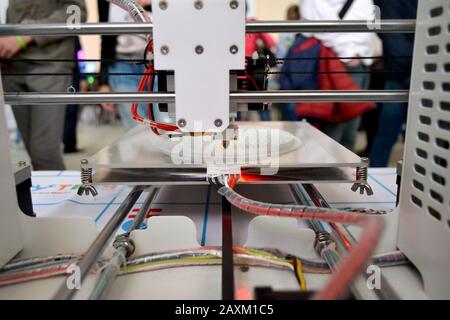 The process of working 3D printer and creating a three-dimensional object. Progressive modern additive technology Stock Photo