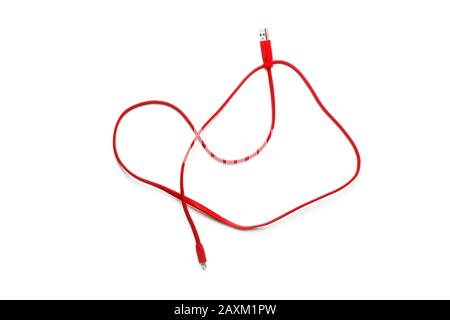 Red silicone USB cable to connect a gadget isolated on white Stock Photo