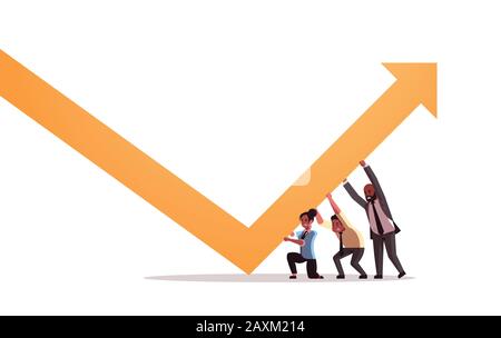 businesspeople team pushing arrow graph up growth financial crisis ...