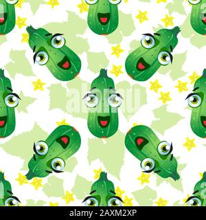 Cute seamless pattern with cartoon emoji vegetables Stock Vector