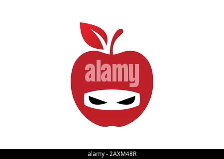 Ninja apple logo sign symbol in flat style on white background Stock Vector