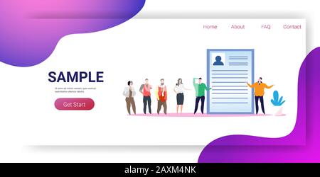 businesspeople candidates standing in line queue to prospective employer business people waiting for interview job employment concept full length horizontal copy space vector illustration Stock Vector