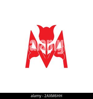 letter m red rose geometric logo vector Stock Vector