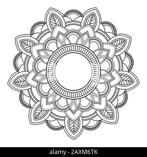 Outline Mandala decorative round ornament, with Watercolor background - Vector Ornament Stock Vector