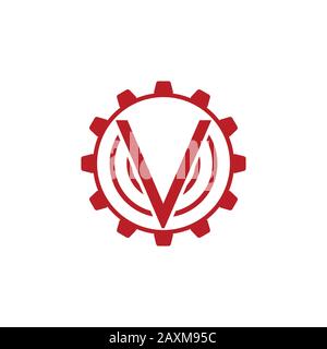 letter v arrow cog machine industrial logo vector Stock Vector