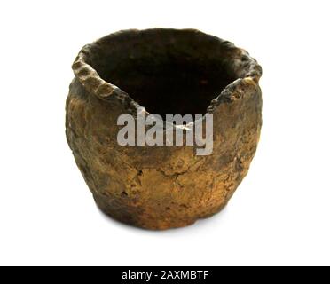 Old clay pot on a white background close-up Stock Photo