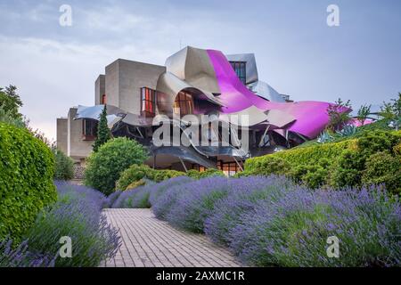 The exterior of Hotel Marqués de Riscal designed by Frank Gehry in Elciego, Spain Stock Photo