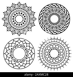 Mandala vector pattern collection, bohemian zen yoga design, Asian ethnic design in black and white Stock Vector