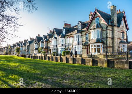 Characterful terraced houses on Park Parade facing Jesus Green in the city of Cambridge, UK. Stock Photo