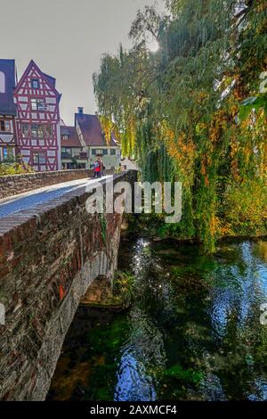 Old town bridge on the Große Blau in Ulm, Baden-Wuerttemberg, Germany Stock Photo