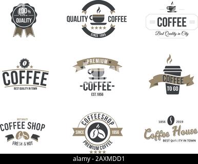 Set of Vector Coffee Logotype Templates and Coffee Accessories Illustration Stock Vector