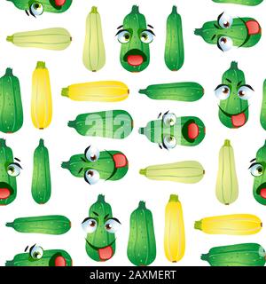 Cute seamless pattern with cartoon emoji vegetables Stock Vector