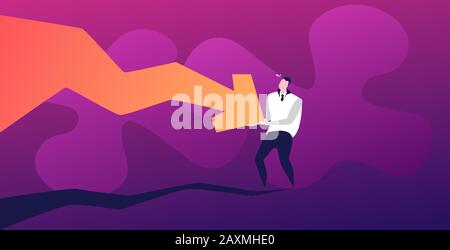 stressed businessman stopping economic arrow falling down financial ...