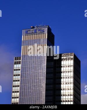 The CIS Tower, an office skyscraper on Miller Street in Manchester, England, against a blue sky. It was built by the Co-operative Group. Stock Photo