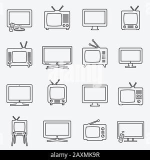 TV icons set. Linear vector icons. TV isolated pictograms. Stock Vector