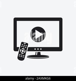 TV With Video Play Button Icon Stock Vector